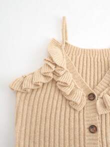 Women's V-Neck Sleeveless Pullover Solid Color Hollow Out Pleated Hem Casual Comfortable Elegant Dress, Spring/Summer - Apricot - View 5
