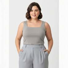 Tank Top With Square Neckline In Front And Back, Suplex Fabric Summer - 灰色 - 查看 8
