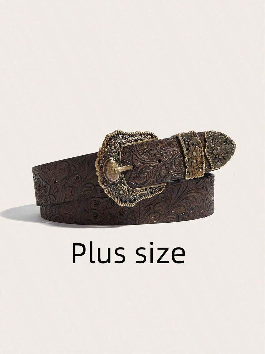 1pc Plus Size Women's Bohemian Vintage Western Style Brown Chunky Belt, Retro Antique Copper Embossed Waist Belt, Suitable Dresses, Coats, Sweaters, Pants, Party, Casual, Dating, Campus, Music Festival, Winter - Cà phê - Xem 1