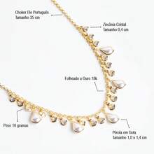 Gold Earring And Necklace With Pearl Drop And Round Zirconia - pha lê - Xem 4