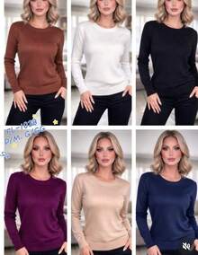 Women's Basic Long-Sleeve Knit Sweater, Plain, Winter - Navy Blue - View 2