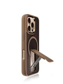 奢华磁吸无线充电保护壳，带支架，哑光表面，兼容三星S23/S24/S25 Ultra Plus，兼容 17，防震软边框，金属摄像头保护盖 - 沙漠金 - 查看 4