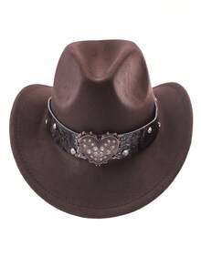 1pc Metal Heart With Rhinestone Felt Hat Casual Top Hat, Elegant And Suitable For Travel, Parties, Western Cowboy Themed Parties, And Daily Use Halloween Valentine's Day Valentines - Multicolor - View 8