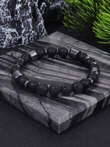 1条哑光黑玛瑙搭配立方赤铁矿手链 - 寓意保护、接地、勇气，男女皆宜，可搭配休闲装或作为特殊场合的礼物 - 黑色 - 查看 8