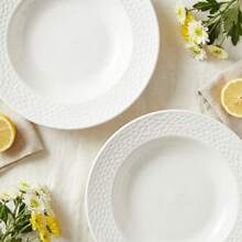 两只装 8.75 英寸带边汤盘，现代简约纯白亮面，凸起压纹边缘设计，光滑圆润边缘防滑易清洁，适用于微波炉/洗碗机/烤箱，适合盛放牛排、意面、沙拉、汤、甜点等，可用于家庭日常用餐、西餐厅、下午茶、厨房餐具，四季皆宜 - 白色 - 查看 7