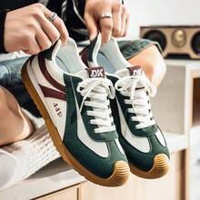 男士复古薄底休闲运动鞋，时尚百搭厚底学生鞋 - 白綠 - 查看 2