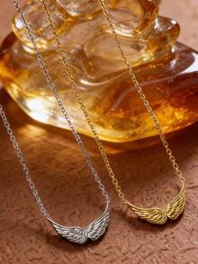 1件极简主义不锈钢个性化天使翅膀吊坠项链，奢华复古风格项链 - 翅膀項鍊 - 查看 1