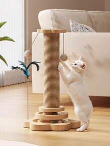 1pc/2pcs Cat Scratching Post/Climbing Tower With Elevated Design, Featuring Durable Anti-Scratch Sisal Rope Pads. Includes Built-In Cat Teaser Wand And Cat, Perfectly Satisfying Cats' Self-Grooming, Scratching And Entertainment Needs. An Excellent Gift For Kittens. Cat Scratching Post, Cat Supplies, Cat Toys - Khaki - View 2