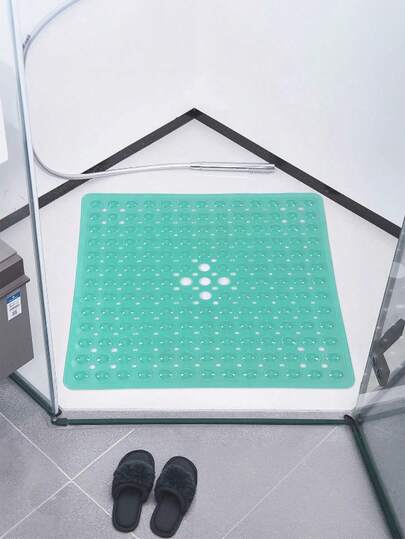 1 قطعة حصيرة استحمام مربعة من البي في سي مضادة للانزلاق مع فتحات تصريف وكؤوس شفط قوية جدًا، مانعة للانزلاق، سهلة التنظيف، قابلة للغسل في الغسالة، تصريف سريع، مناسبة لحمام المنزل، حمام الفندق، المرحاض، حوض الاستحمام وسيناريوهات أخرى