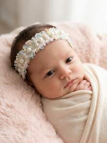 新生儿摄影道具 婴儿优雅仿珍珠串珠发箍，带蕾丝流苏细节 发饰 摄影棚 - 彩色 - 查看 9