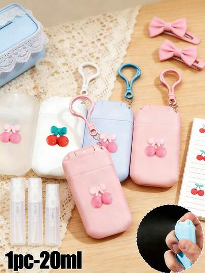 2/3/5/20ml-Portable Card-Type Spray Bottle 0.68 Oz Card-Type Perfume Sprayer, Cute Pink Cherry Decoration,Perfume Is Bottled Separately, Water Essence Is Bottled Separately, And Bottled Separately With Nozzles, With A Lanyard, Which Can Be Easily Carried And Refilled With Plastic Fine Mist Spray Bottle. Empty Spray Box Hook Is Suitable For Hand , Hair And Facial Makeup Travel (Multi-Color Optional).