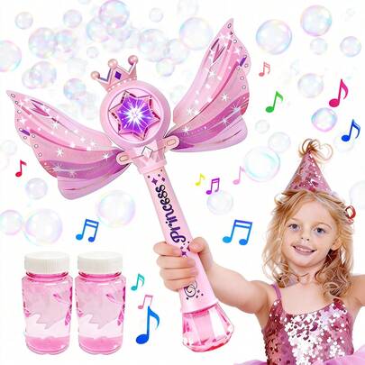Children's Princess Bubble Wand Automatic Bubble Machine With LED Light, Handheld Design, Multi-Hole Bubble Blower Toy, Bubble Gun, Suitable For Outdoor Play, Girls Birthday Party Holiday Gift