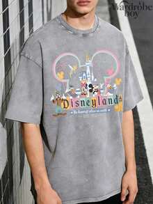 Disney Printed Wash Water T-Shirt,Disneyland 1955 Commemorative T-Shirt, Mickey And Friends T-Shirt, The Happiest Place On Earth T-Shirt, Disneyland Family T-Shirt,Unisex,High-Quality Pure Cotton T-Shirt,Suitable For All Seasons, Comfortable And Breathable| Exquisite Design | The Best Choice For Giving Gifts - Light Grey - View 2