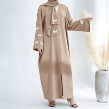 Women's Casual Everyday Wear Long Sleeve Arabic Robe With Applique - Camel - View 3