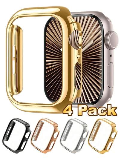 4pcs/Set Men Women Casual Fashionable PC Hollow-Out Protective Cover Comfortable Anti Drop Watch Case, For Apple Watch 40/41/42/44/45/46/49mm, For Apple Watch Series Ultra/SE/11/10/9/8/7/6/5/4, Smart Watch Case Accessories