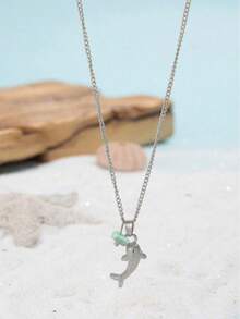 1件春夏简约时尚鲨鱼吊坠项链，优雅颈链饰品 - 彩色 - 查看 16