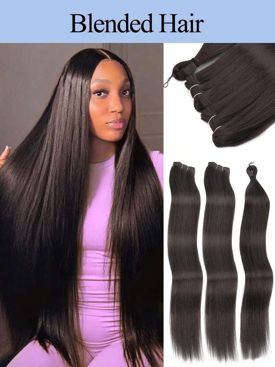 26英寸三合一长直发发髻，双层钩针编织接发假发套装，自然混色原创快速编织接发钩针假发，女士适用