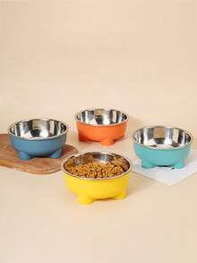 1pc Pet Bowl, Dog Food Bowl, Milk Bowl, Stainless Steel + Plastic Material, Easy To Clean And Durable - 500ml - View 1