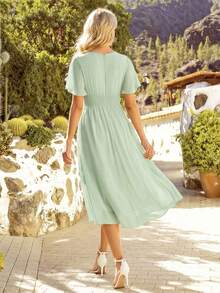 EVERPRETTY 女士春季优雅荷叶袖雪纺鼠尾草绿伴娘礼服，婚礼宾客礼服 - 薄荷綠 - 查看 10