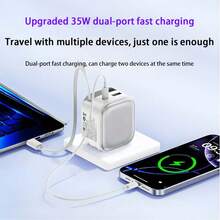 35W GaN 充电器，快充适配器，带 USB A+C 双端口，内置 Type-C 数据线，墙式充电器兼容 17/16/15，充电套装 - 美規A型插(110-127V) - 查看 4