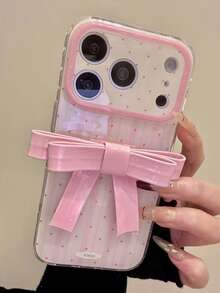 可爱3D蝴蝶结波点亮面软壳手机壳，兼容 17 Pro Max、17 Pro、17、16、15、14 Pro Max，精美防震，馈赠佳品 - 粉色 - 查看 1