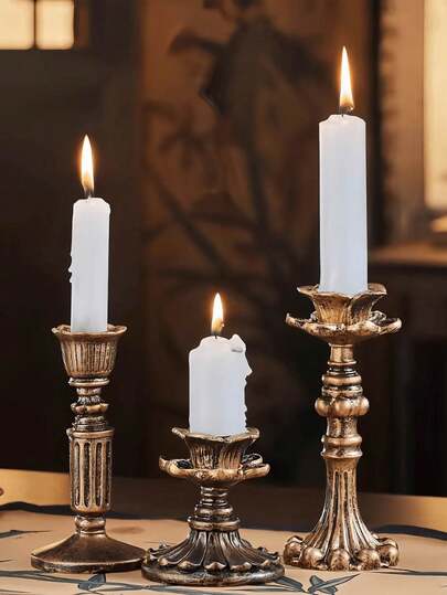 1pc Gothic Aesthetic Candle Holder, Vintage Bronze Floral Design, Minimalist Antique Decor, Suitable For Wedding Art Decoration, Mother's Day, Birthday, Graduation Gift