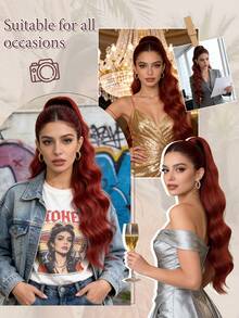 28 Inch Heat Resistant Fiber Orange Wavy Ponytail Clip-On Wig - Dirty Orange - View 8