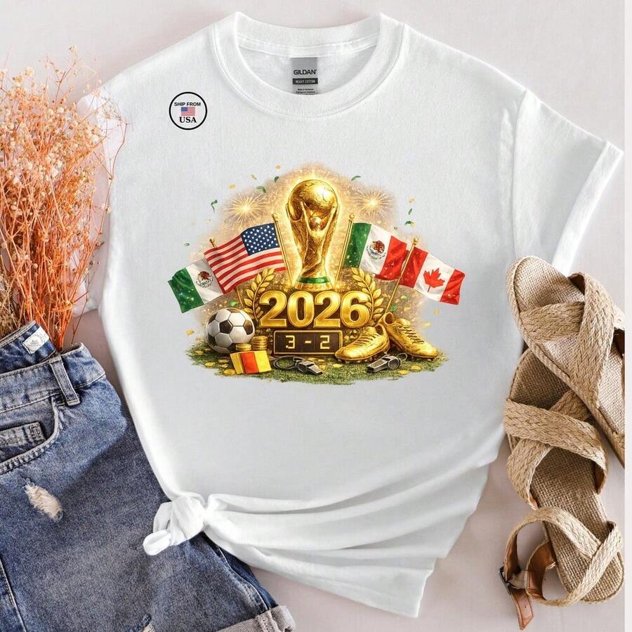 World Cup 2026 Soccer T-Shirt, USA Mexico Canada, Football Fan Gift - trắng - Xem 1