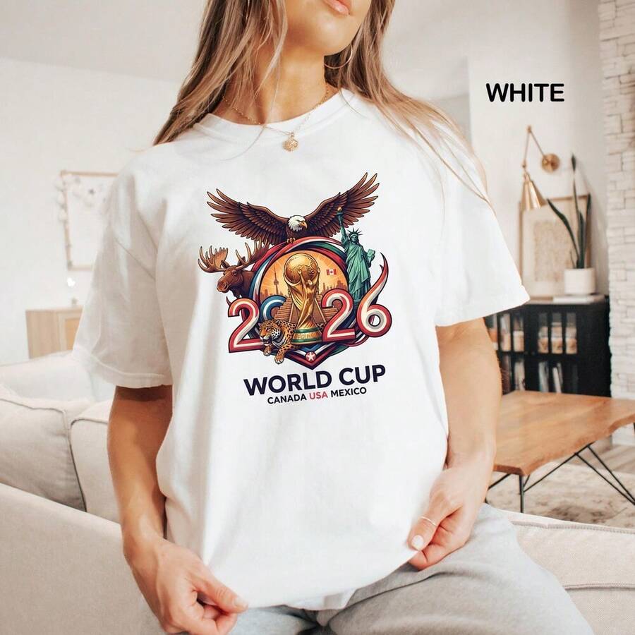 Retro 2026Fifa Shirts, USA World Cup Soccer Game Shirts, Global Soccer Game Day Shirt, Soccer Fan Gift, Soccer Game Day Family Matching Tee - 白色 - 查看 1