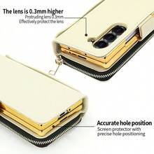 VIETAO Multifunctional Zipper Wallet Faux Leather Mobile Phone Case Bag Compatible With Samsung Galaxy Z Fold 4 5 6 7 Wrist Band Golden Plated Protective Cover - Off White - View 8