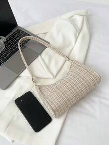 Plaid Pattern Bag Handbag,Shoulder Bag Minimalist,Casual Lightweight,Portable Women, Rookies & White-Collar Workers,Teacher Gifts,Girl,Woman Bag,Work ,Business,Commute,Shopping Valentines - 卡其色 - 查看 3