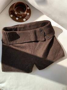 Women's Fold Over Waist Knitted Shorts Y2k Low Waist Striped Print Color Block Slim Fit Hot Pants Party Clubwear Going Out Sweater Shorts Loungewear Bottoms Stretchy Yoga Shorts Summer Casual Active Jogger Sweatshorts - 摩卡棕 - 查看 8