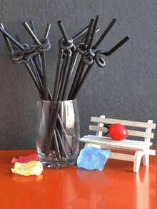 50-500pcs Flexible Black Plastic Straws, Bendable Party Decoration Straws, Plastic Drinking Straws, Coffee And Cocktail Stirrers, Beverage Accessories Suitable For Milkshakes, Smoothies, Bubble Tea, Iced Coffee, Great For Home Camping Picnic Party, Party Supplies, Household & School Essentials - 彩色 - 查看 4