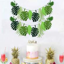 10 Stück/Set Tropische Blätter Banner Set, geeignet für Hawaii Strandparty, Hawaii Themenparty, Dschungel Geburtstagsparty, Party, Hochzeitsdekoration, Boho Heimdekoration, Wanddekoration, Sommerhintergrund, Fotografie Requisiten, Blätterkranz - Übersicht 2