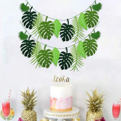 Set de 10 piezas de banderines con hojas tropicales, adecuado para fiestas de playa hawaiana, fiestas con tema hawaiano, fiestas de cumpleaños de la selva, fiestas, decoración de bodas, decoración del hogar bohemia, decoración de pared, fondo de verano, accesorios de fotografía, corona de hojas