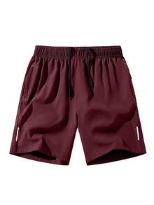 1pc Men's Lightweight Quick-Dry Elastic Sports Shorts For Fitness, Running, Workout, Spring/Summer - Burgundy - View 3