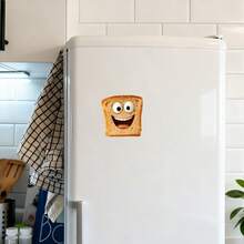 Pink Tongue Toast Buddy Magnet: Big Round Eyes & Open Mouth Smile, Toasted Bread Texture With Air Holes, Sticker Edges - Bring Fresh Breakfast Sunshine To Your Fridge - A - View 5