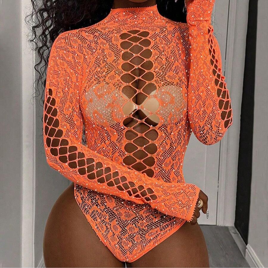 1 bộ đồ ngủ liền thân ren hoa gợi cảm, đồ lót ôm sát. - trái cam - Xem 1