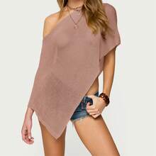 Women Sheer Mesh Poncho Top Crochet Knit Lightweight See Through Shawl Wrap Summer Oversized Loose Shrug Beachwear Swimsuit Bikini Cover Ups - 卡其色 - 查看 8