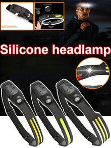 1pc Rechargeable COB Headlamp, Type-C Interface, Wide-Angle Sensor, Waterproof Hands-Free Operation, Multiple Modes, Suitable For Camping, Running, Cycling And Fishing - Black - View 2