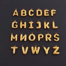 1pc New Fashion Bubble Initial Toggle Clasps Pendant Golden Stainless Steel Paper Clip Chain Necklace For Women - Yellow Gold - View 4