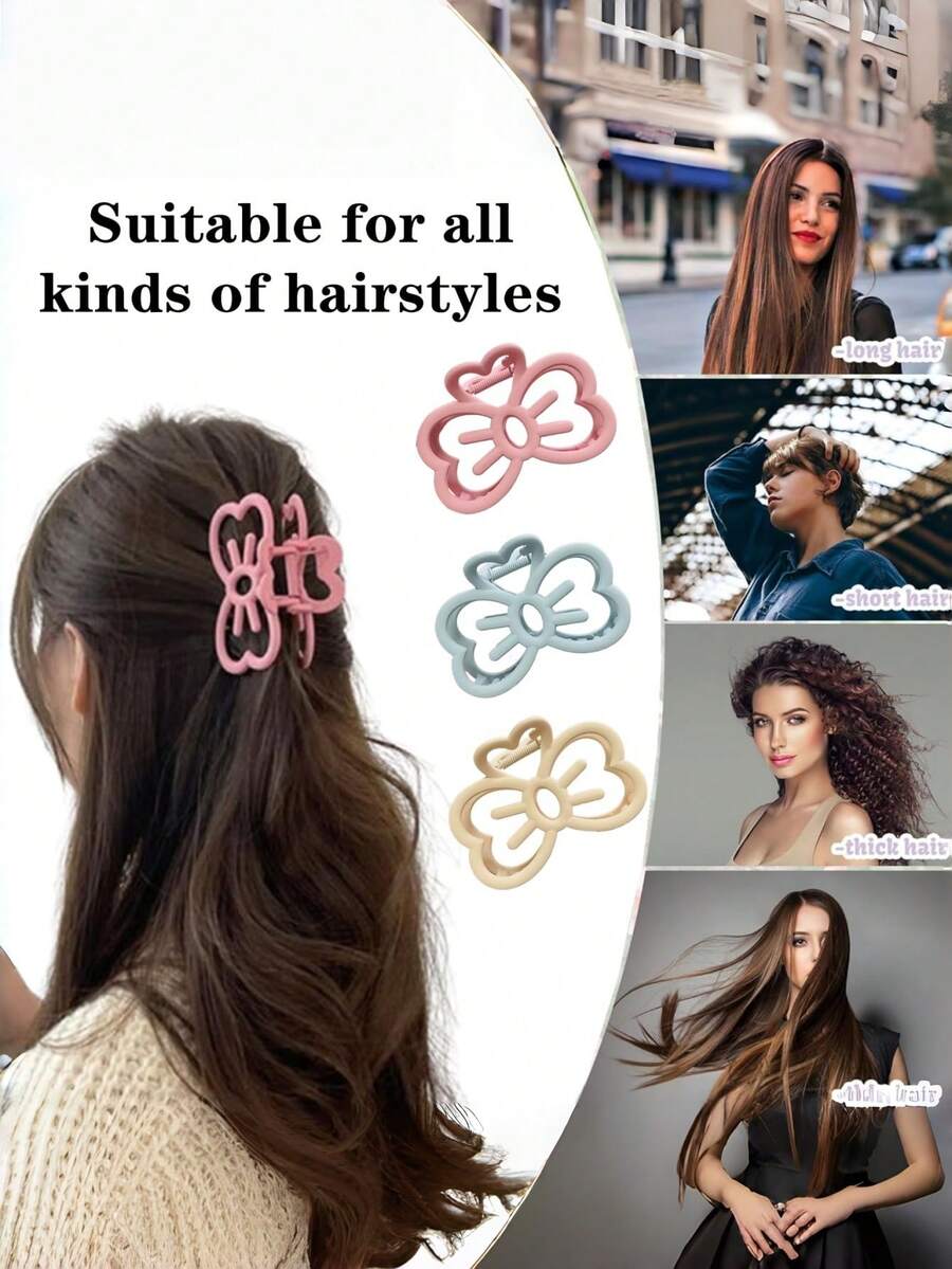 1/3 pièces Ensemble de pinces à cheveux avec nœud : Pinces à cheveux en acrylique élégantes avec nœud, pinces à cheveux mignonnes en forme de chat, accessoires pour cheveux pour femmes (rose, beige, bleu) - Multicolore - Voir 1