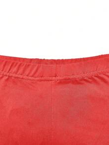 Bộ đồ nữ mùa hè gồm áo thun ngắn tay cổ tròn và quần short màu trơn, kiểu dáng thường ngày. - Đỏ - Xem 4