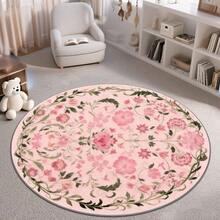 Pink Floral Pattern Round Area Rugs For Living Room Circle Rugs Machine Washable Low Pile Chenille Non Slip Vintage Rug For Bedroom Dining Room Home Office St Paddy Spring Green - Nhiều màu - Xem 2