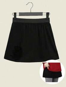 2 pièces/1 pièce Jupe superposée pour femme, jupe mi-longue, sous-chemise, design superposé, ourlet de Sweat-shirt-shirt, vêtement de bas, design superposé, anti-flash, jupon, sous-chemise pour femme, couleur unie, fente, style à bord plat, doublure, mi-long, robe de base, jupe taille, ceinture - Multicolore - Voir 6
