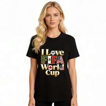 I Love FIFAs World Cup 2026 T-Shirt USA Mexico Canada Soccer Fan Tee Crew Neck Fitted Short Sleeve Casual Cotton Top. - 黑色 - 查看 1