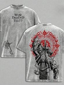 Escanor's Seven Deadly Sins T-Shirt Who Decided Retro Washed Oversized Heavyweight Pure Cotton Anime Print T-Shirt, Unisex Anime-Style Streetwear, A Gift For Escanor And Anime Fans.HX0002 - 灰色 - 查看 12