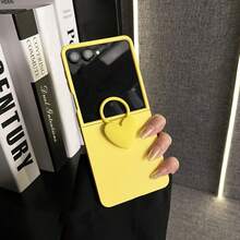 Funda de teléfono amarilla simple y lujosa con anillo en forma de corazón compatible con Samsung Galaxy ZFlip7 Z Flip6 ZFlip 5, funda trasera, funda de teléfono compatible con - Amarillo - Ver 2