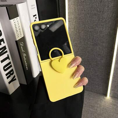 Luxury Simple Yellow Phone Case With Heart Ring Compatible With Samsung Galaxy ZFlip7 Z Flip6 ZFlip 5 Back Cover,Phone Case Compatible With Motorola