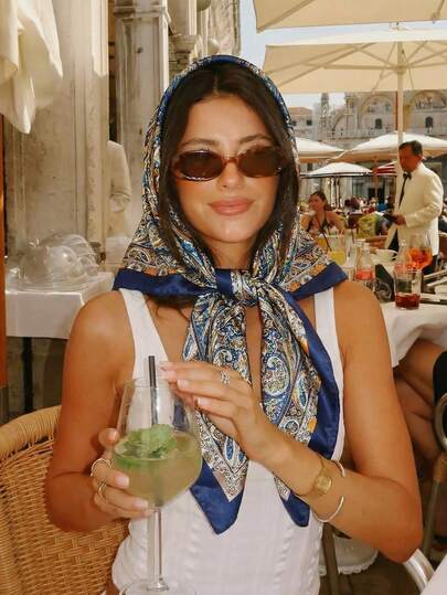 1pc Bohemian Style Vintage Paisley & Ditsy Floral Silk Bandana Scarf, Lightweight Breathable Shawl For Spring/Summer Casual & Outdoor Wear Holiday Essential Hair Accessories Summer Hair Bands Beach Headband